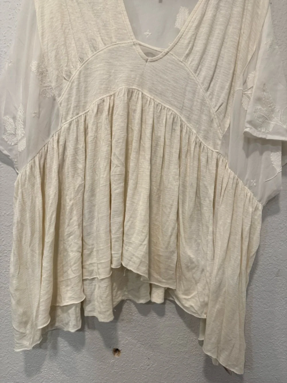 Free People Ivory Embroidered New World Kaftan Top Boho Flowy Festival Vibes XS